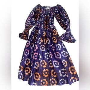 Busayo Elegant Floral Long Sleeve Dress in Purple and Orange